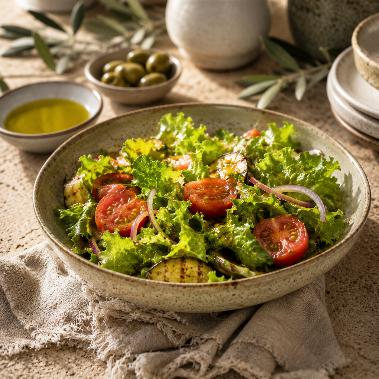 Frischer Salat mit AURO nativem Olivenöl extra